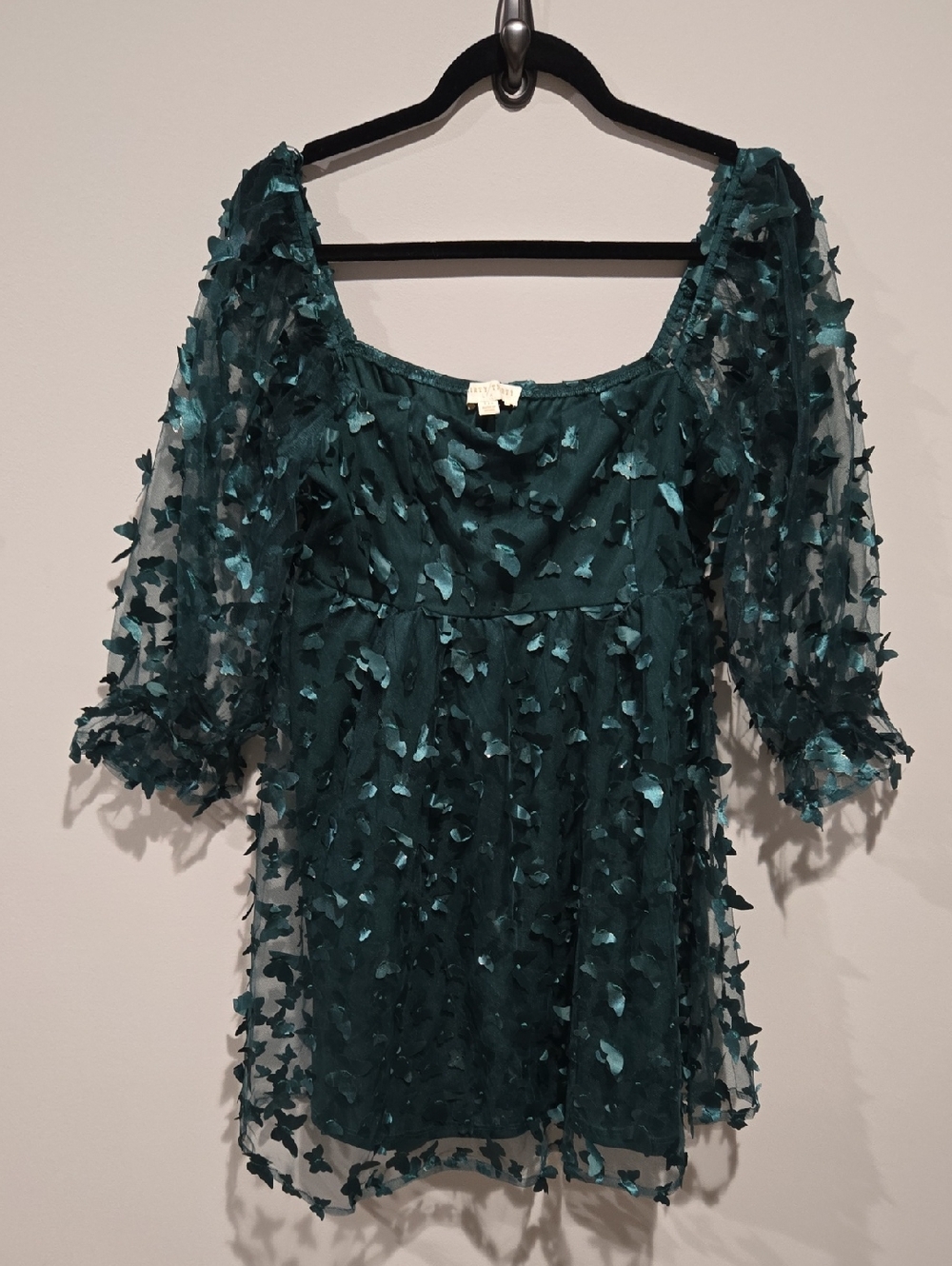 Thirty/Thirty Green Textured Puff-Sleeve Women's Statement Dress- Med.